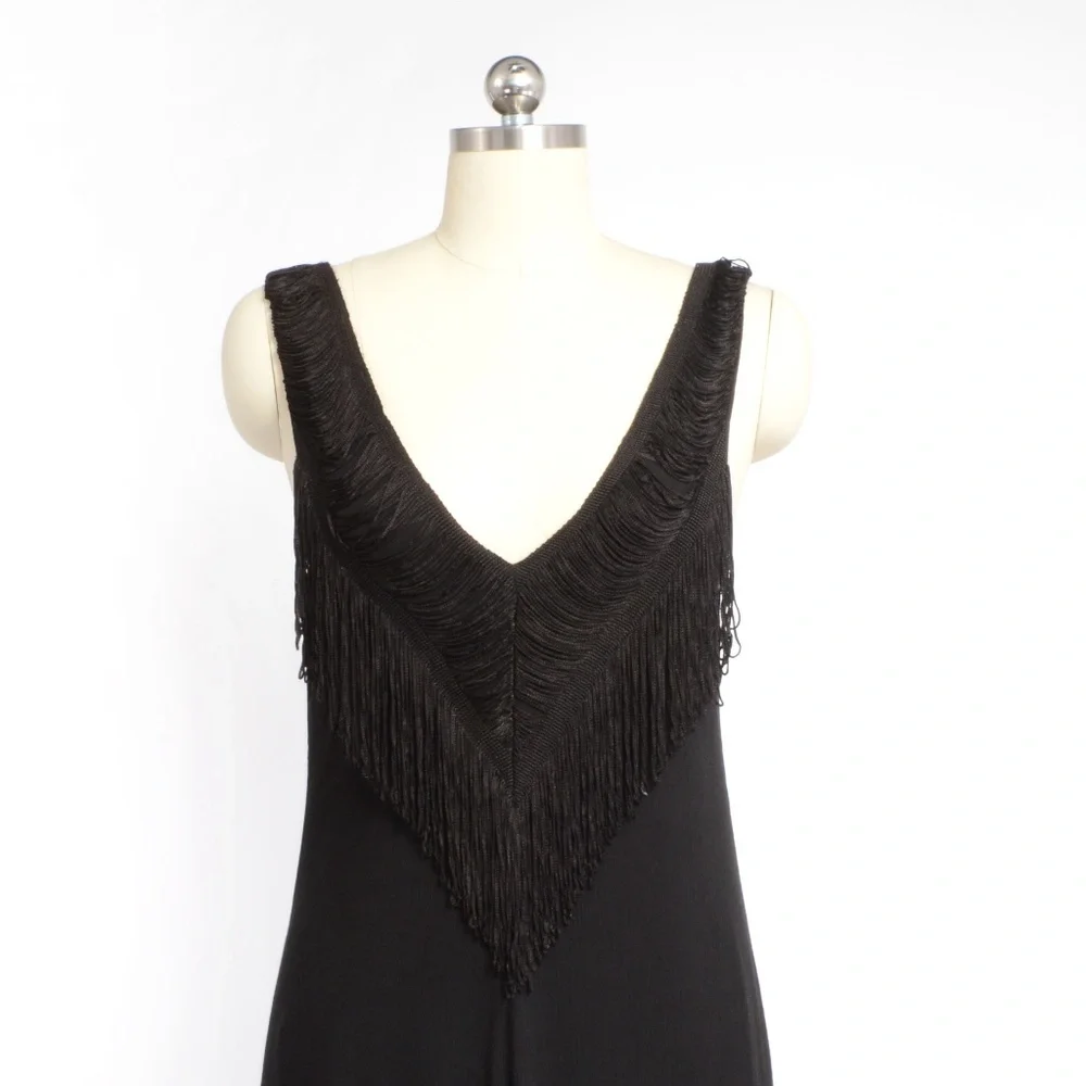 MARA HOFFMAN Black V Neck Fringe Trim Maxi Dress - Picture 2 of 9